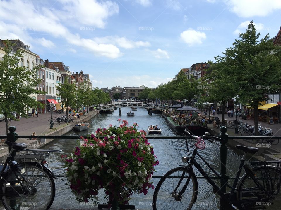 Dutch Scene . Typical Dutch scene in Leiden, The Netherlands. 