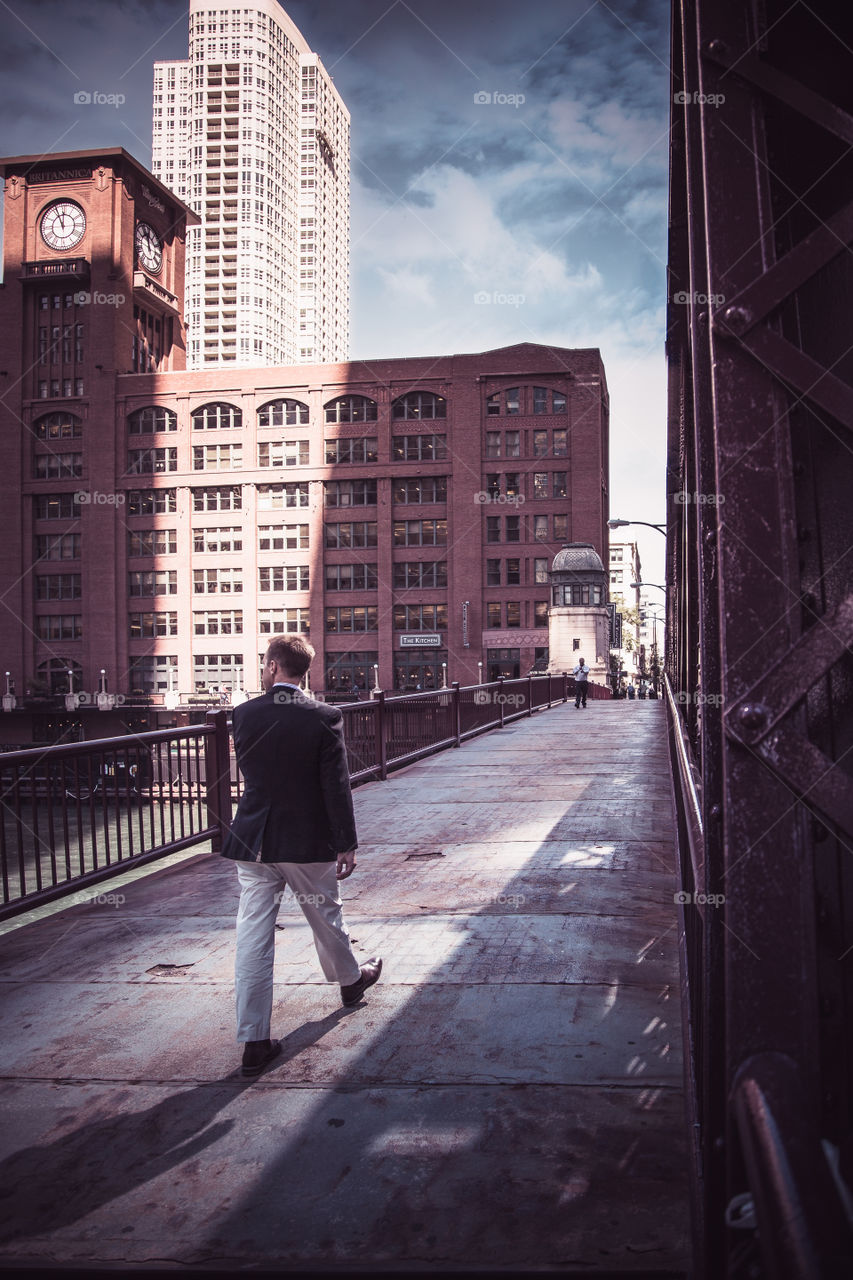 Walking through the bridge at Chicago 