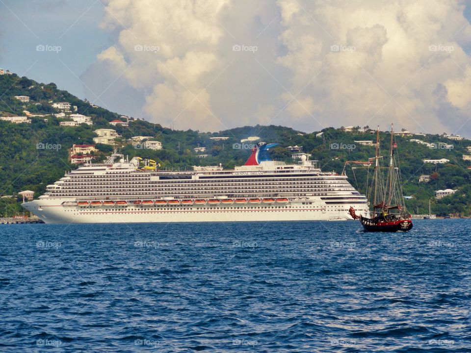 Cruise ship and pirate ship, BVI