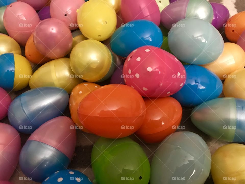 Colorful and bright Easter eggs on display 
