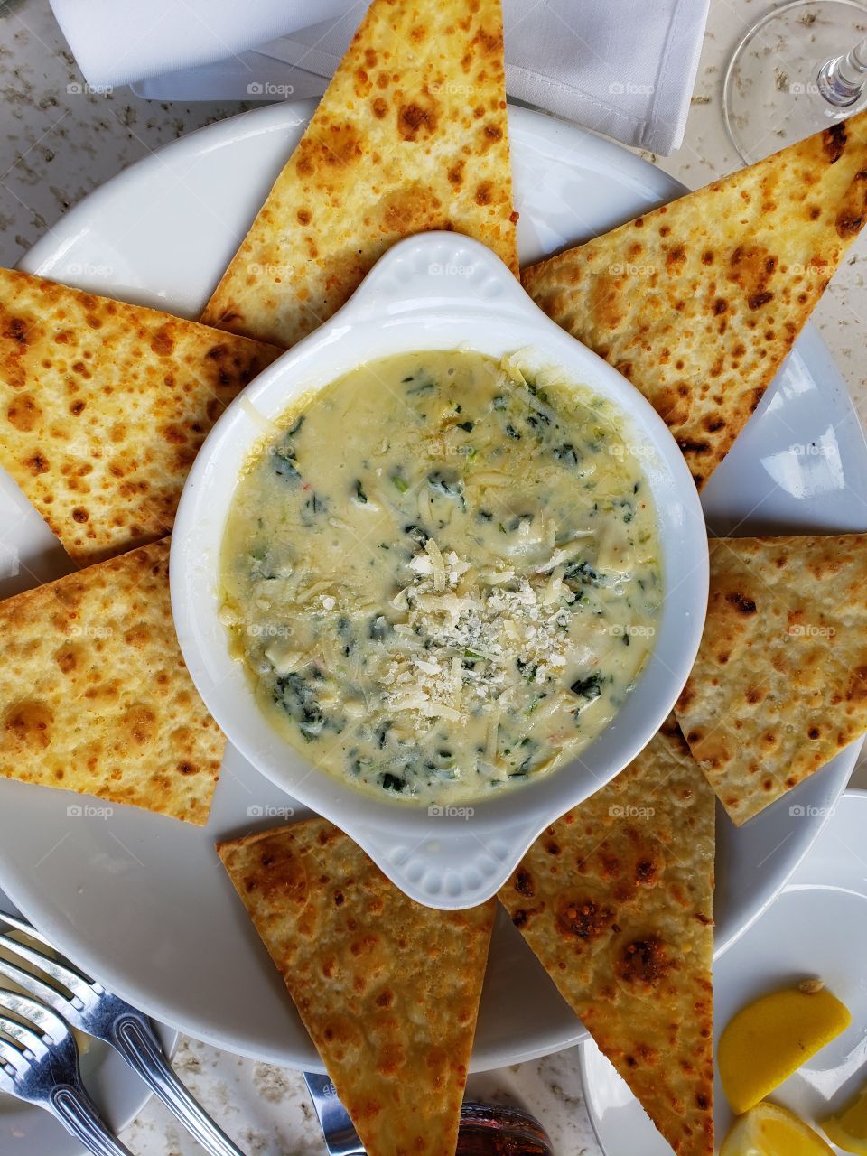 Spinach dip with pita
