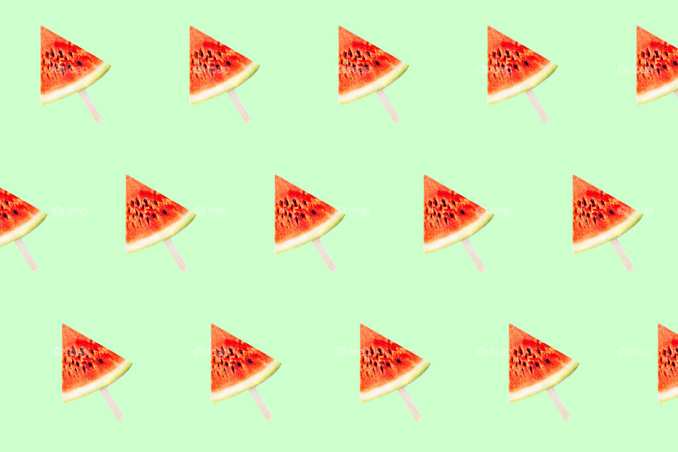 Water melon ice cream pattern on neo mint green background