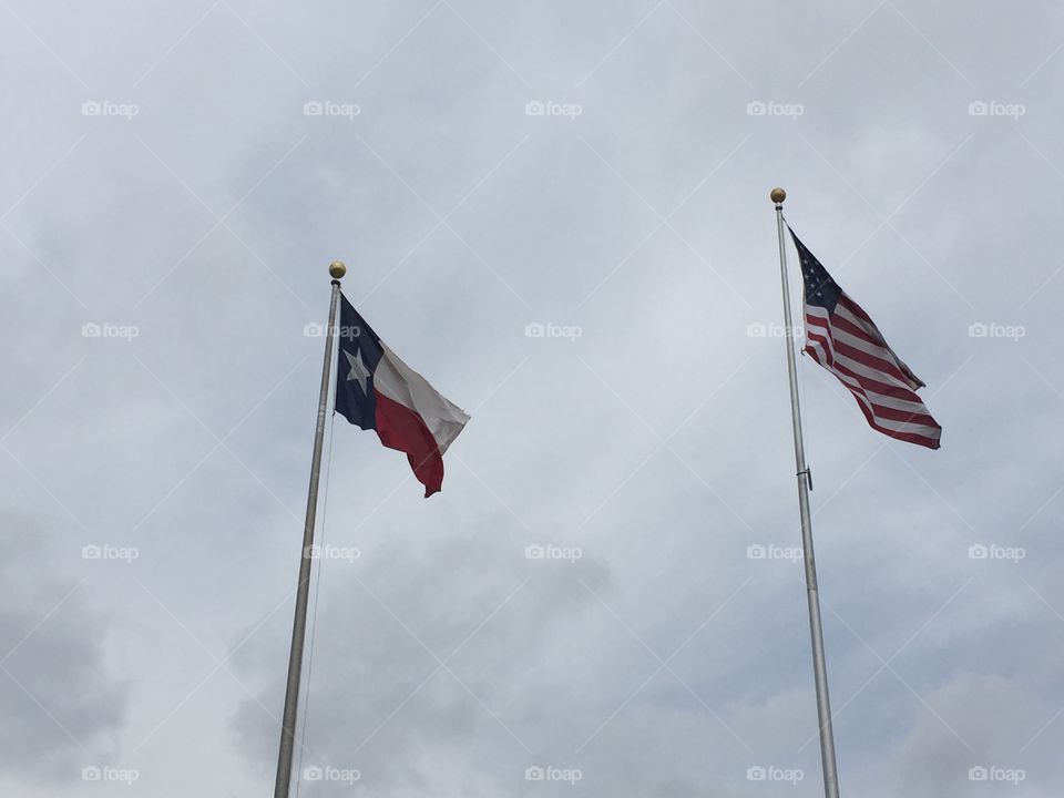 Texas and United States flags. Photo of the Texas and United States flags