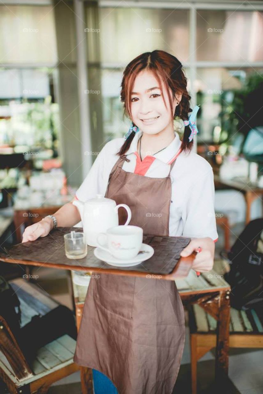 Cute Asian waitress.