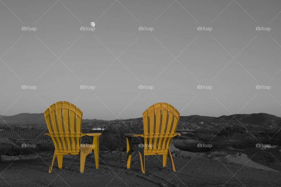 Two empty chair at night