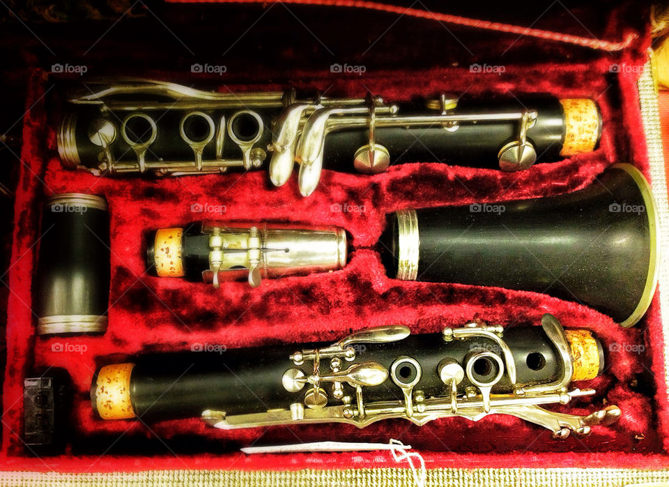French clarinet in a red velvet case