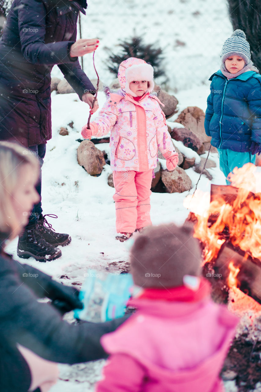 Winter with friends. Spending wintertime outdoors