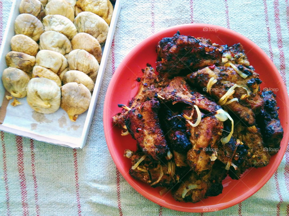 fried pork ribs and figs