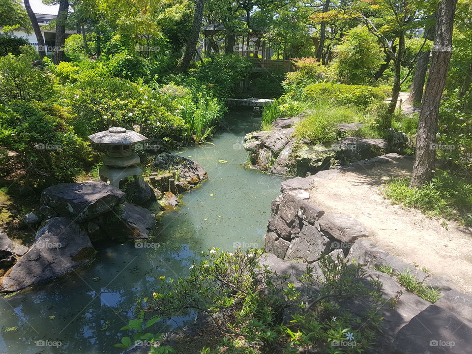 A Japanese garden in Kurashiki Ohara Museum