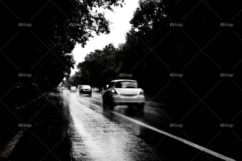 Rainy Road. Wet roads of Delhi in Rainy Season