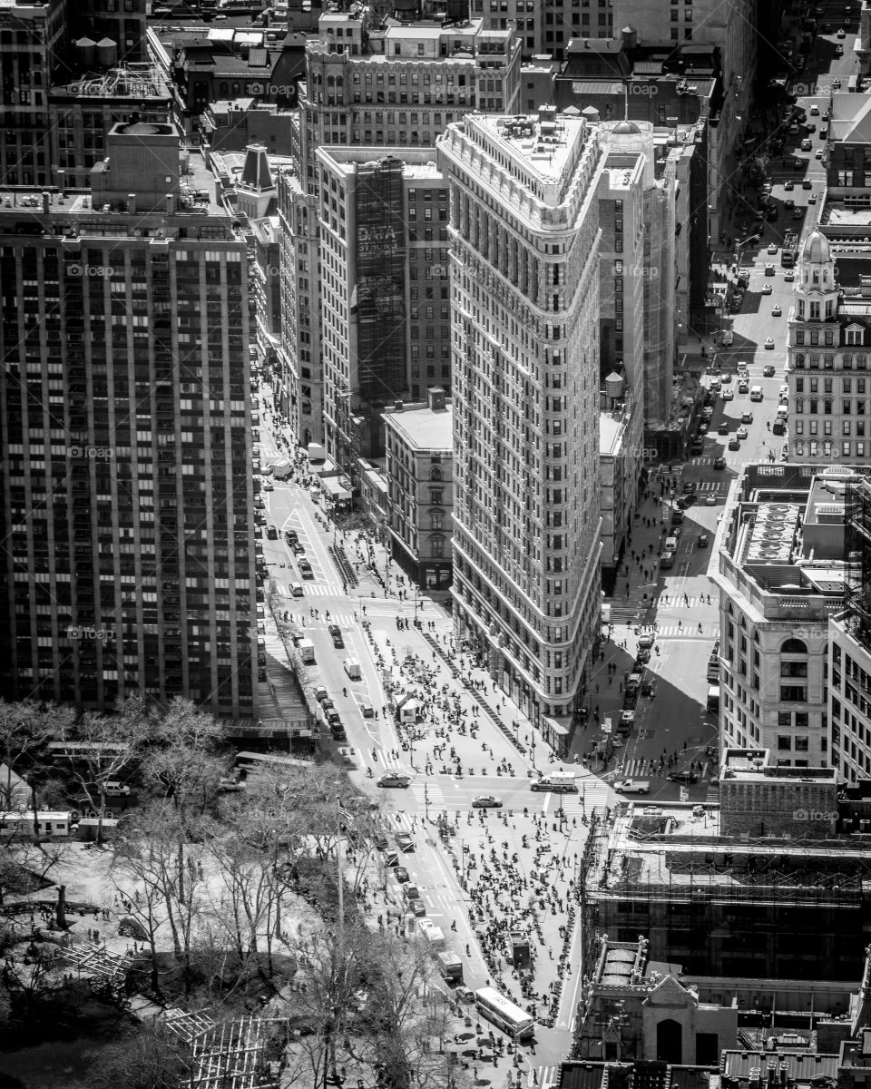 flat iron B&W. high perspective of the flat iron building, New York.
