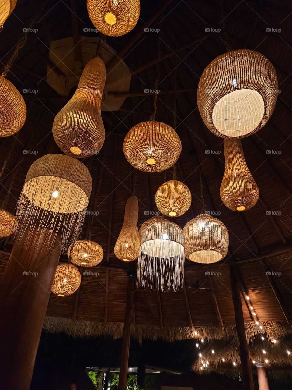 beautiful rattan lighting installation