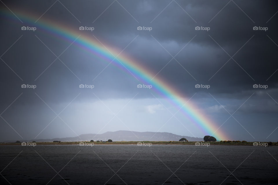 Rainbow, Landscape, No Person, Water, Sunset