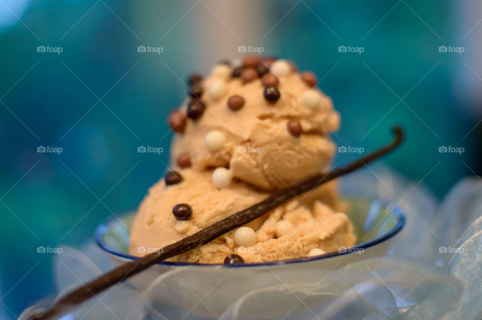 Scoops of ice cream with plant pod