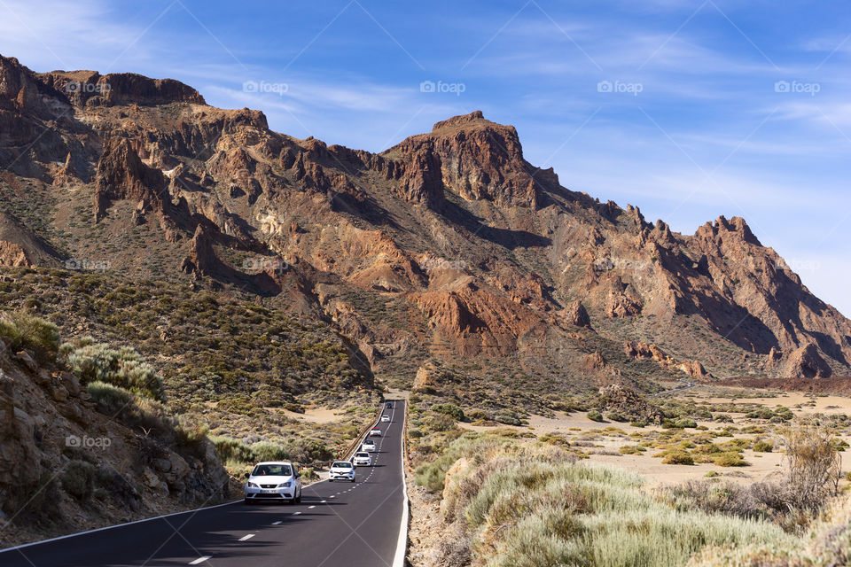The road on the island of Tenerife along the volcano