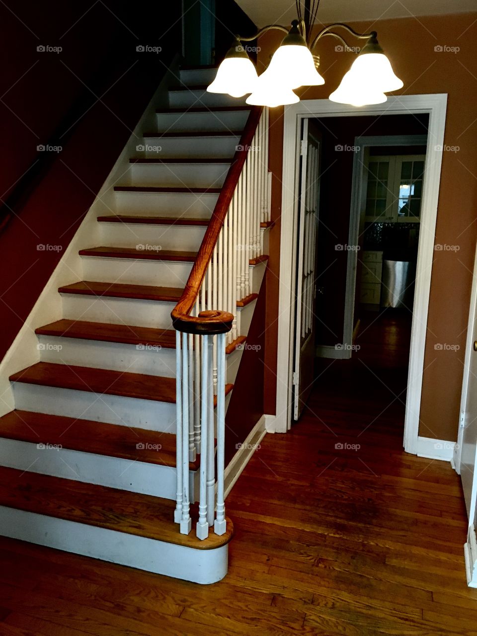 Staircase and hallway of a home built in 1940