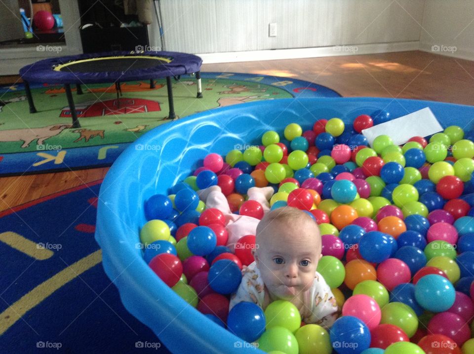 Down syndrome, baby, ballpit