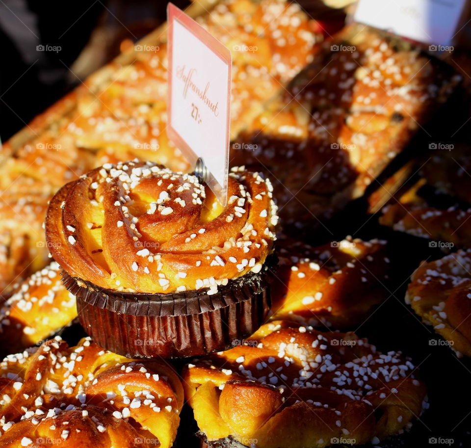 Saffron bun at christmas market.