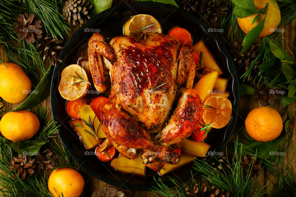 Roasted chicken and vegetables, Christmas style