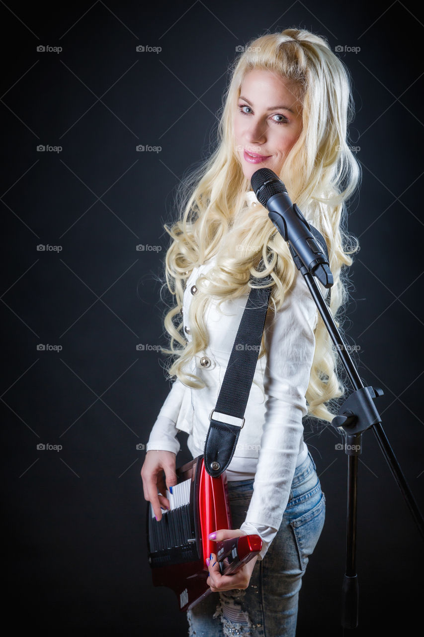 Singer Keytar microphone music pose book