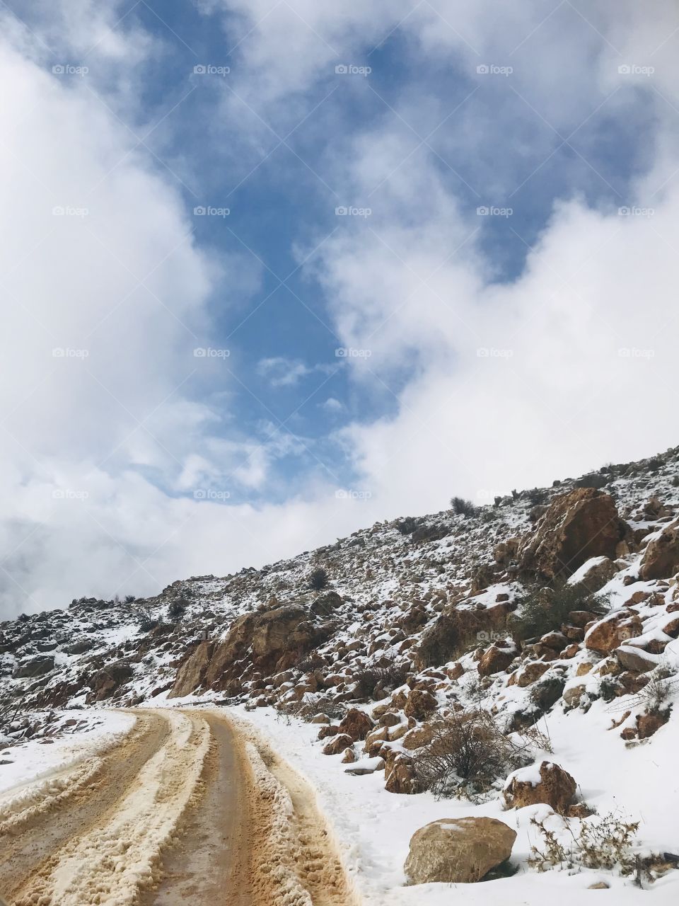 A beautiful mountain of the golan heights covering with snow.