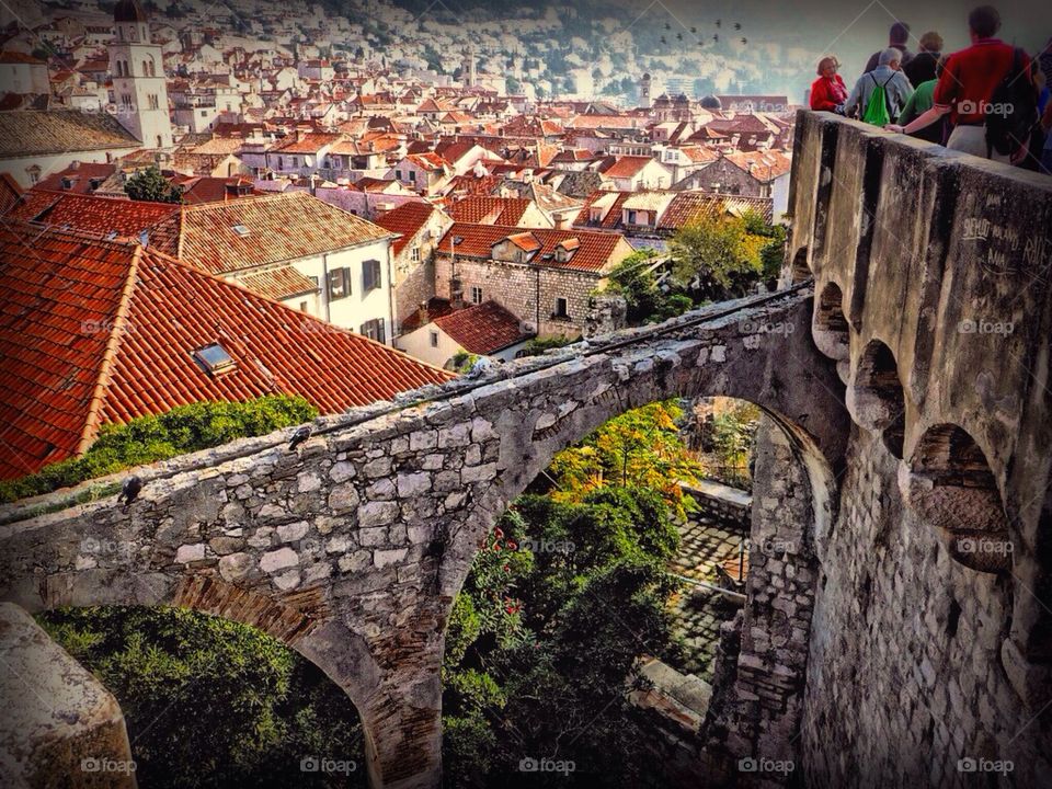Along the walled city of Dubrovnik.