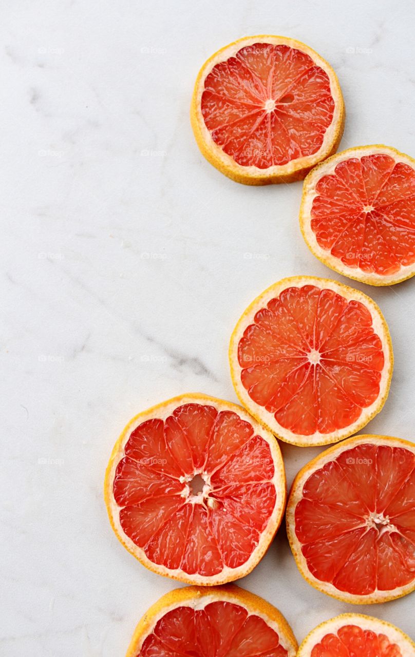 Slices of ruby red grapefruit.