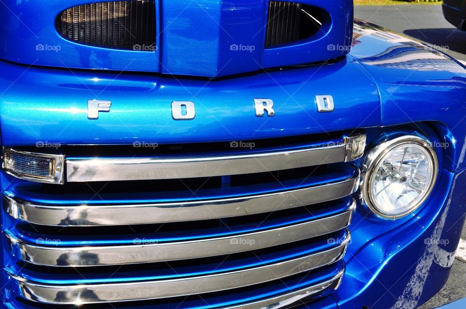 Close up of front end of a classic Ford Truck 