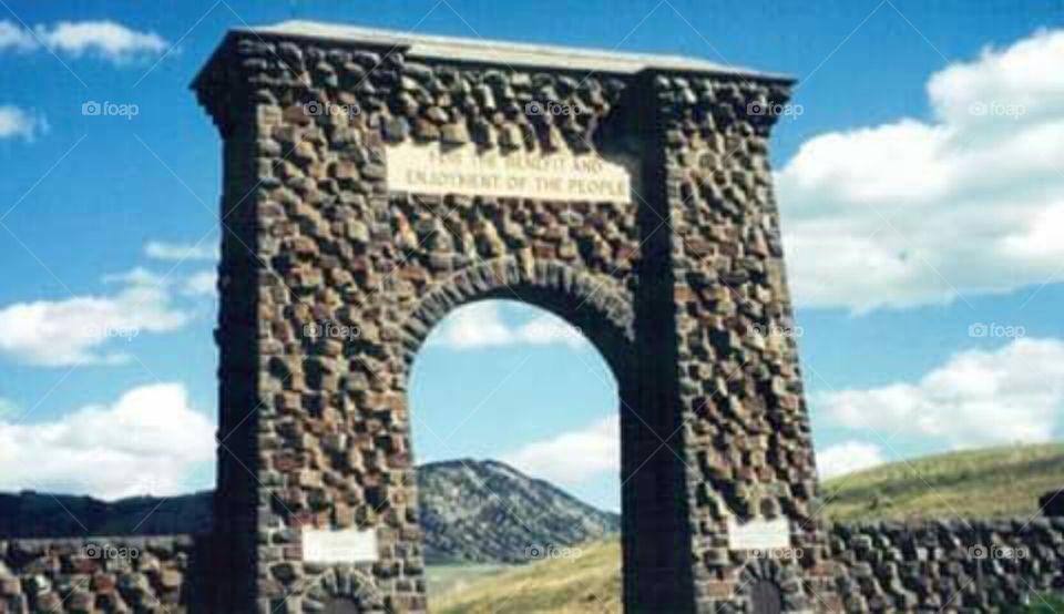 Roosevelt Arch at the North Entrance of Yellowstone National Park, June 2000