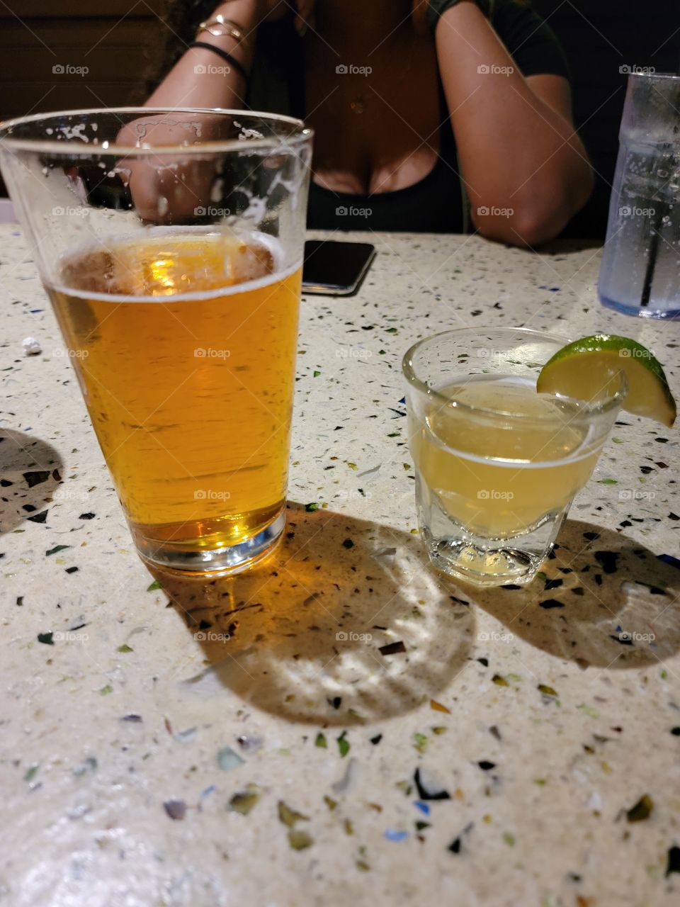 Beer boobs and a shot