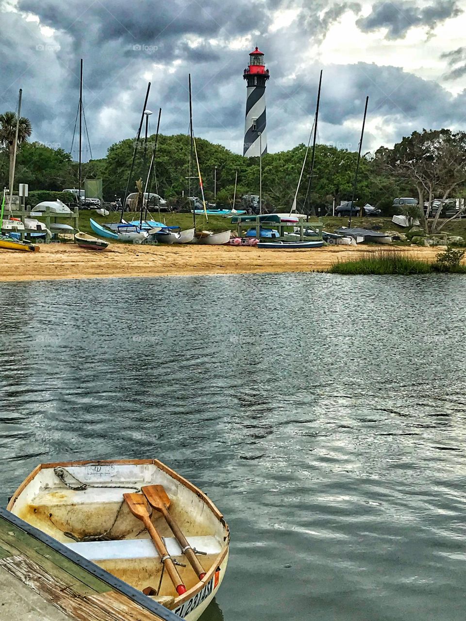 Boats beached on Anastasia Island near Saint Augustine lighthouse 