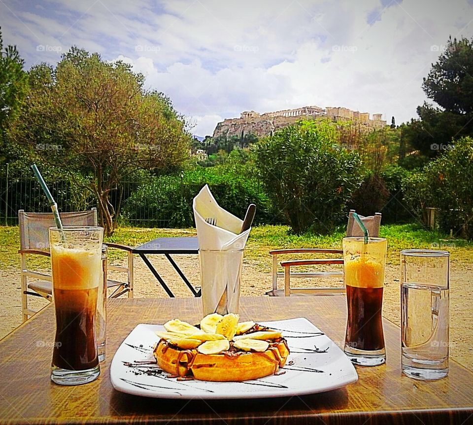 frappe beneath Akropolis Parthenon, Athens Greece