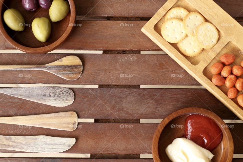 appetizers on the wooden table 