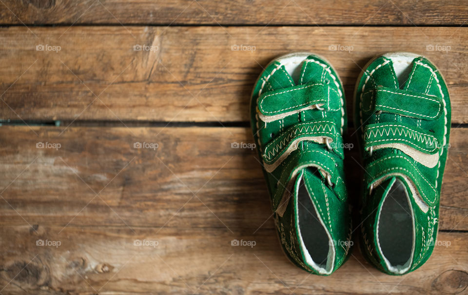 High angle view of green shoe