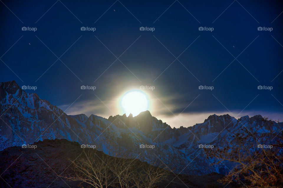 Moon setting behind Mount Whitney pre-dawn