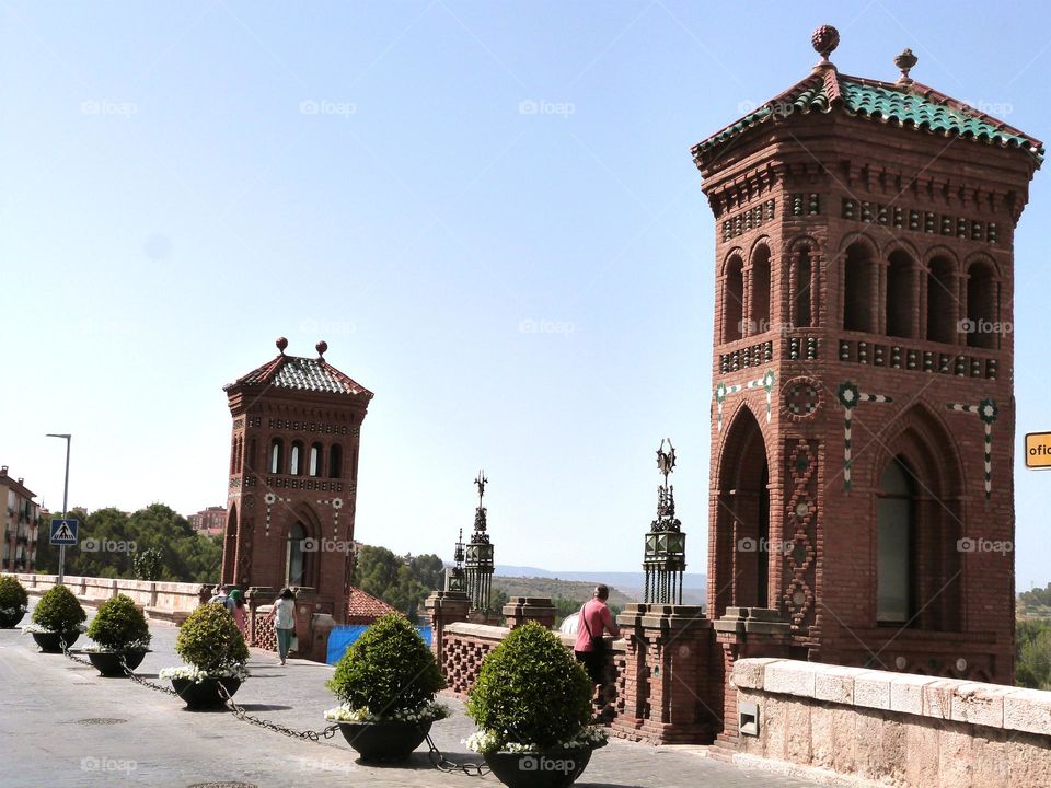 Gothic red stone towers in the Spanish city of Teruel