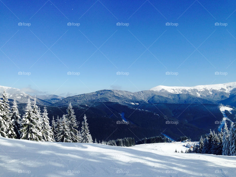 Scenic view of mountain during winter