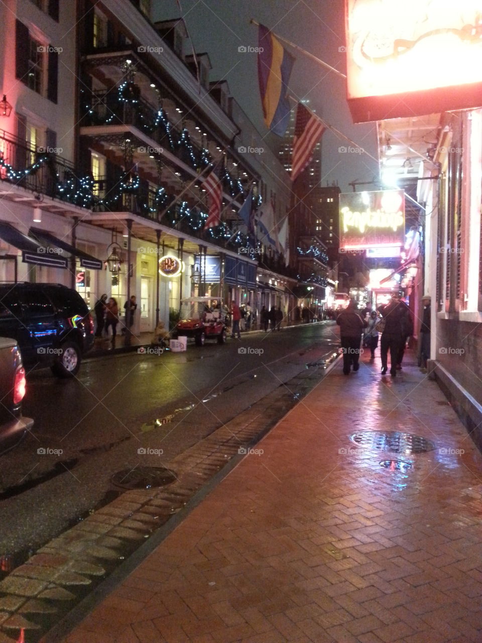 new orleans night life on a rainy evening
