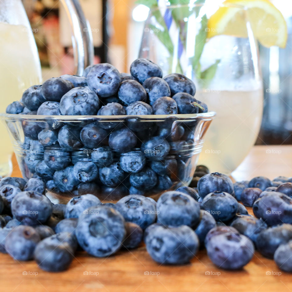 Refreshing and healthy Blueberries and lemonade on a hot summer day.