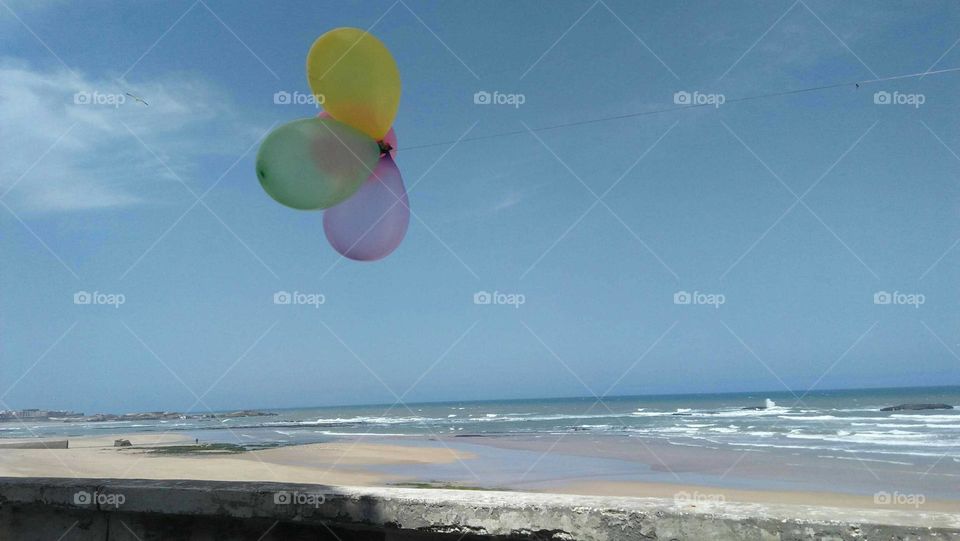 Beautiful ballons embraced blue sky at essaouira city in Morocco.