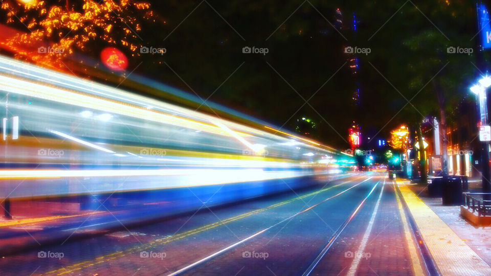 Light rail at night