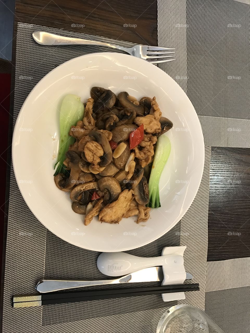 Chicken mushroom chicken at a Chinese restaurant 