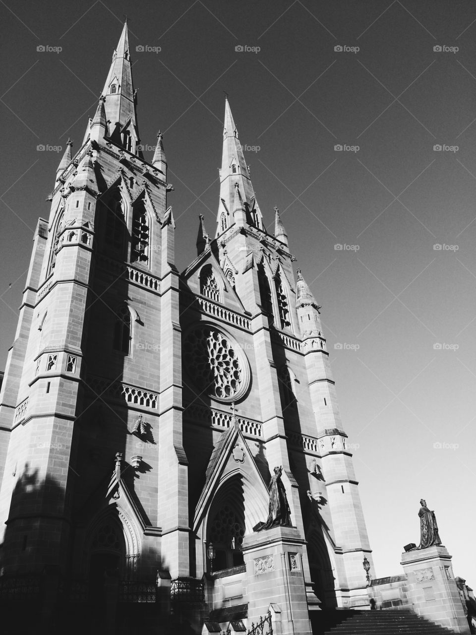 Cathedral. Magnificent  Architecture of a preserved Cathedral shown in broad daylight casted in black and white
