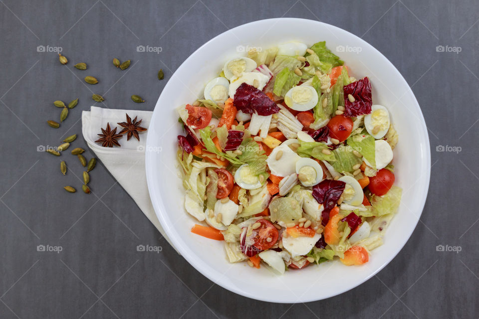 Greek salad with tissue paper