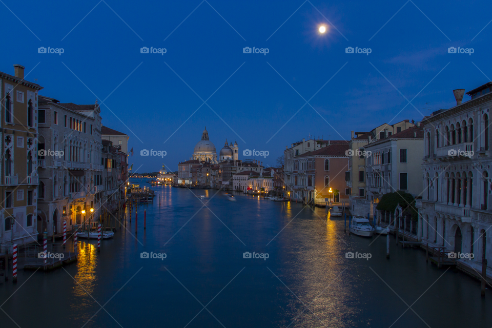 Full moon over Venice. View from Accademia bridge