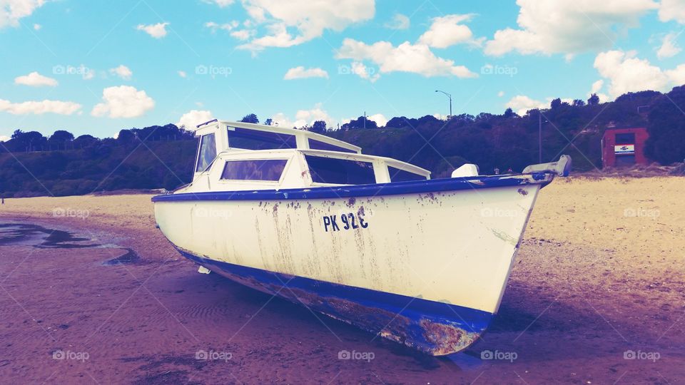 boat at the beach. abandoned boat in Brighton melbourne