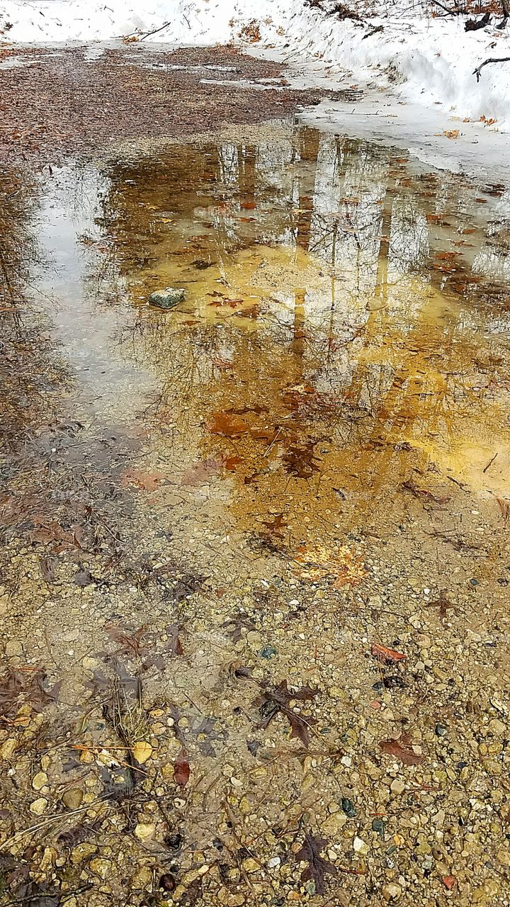 melting snow and ice early spring Michigan