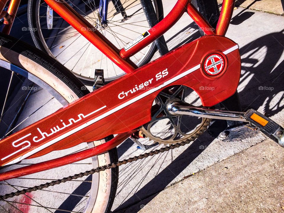 Hop on and take a ride into the retro past aboard a Schwinn red racer. 
