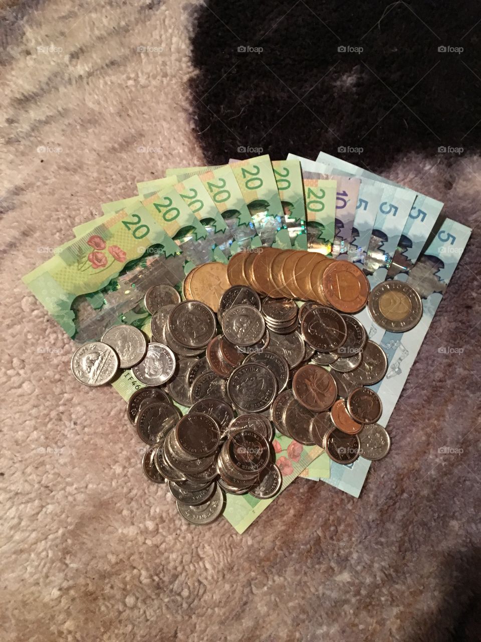 Canadian bills and coins 