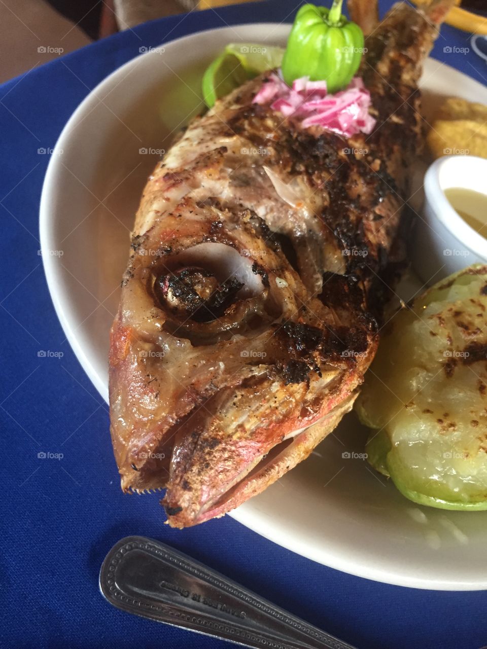 Grilled fish head 